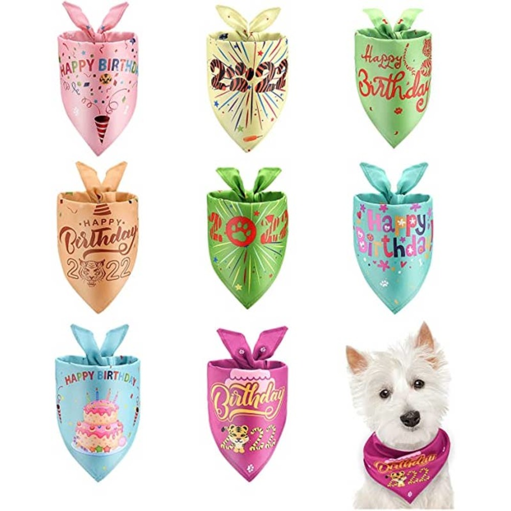 FRIUSATE 8 Pcs Birthday Special Occasion Dog Bandana